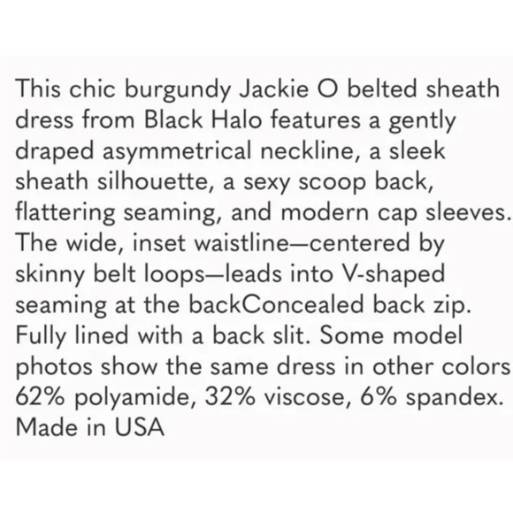 Black Halo Burgundy Jackie O Pencil Skirt Belted Sheath Dress Size M - Picture 15 of 15